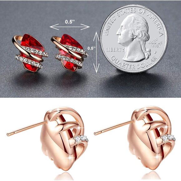 Women's Red Leafael Wish Charm Birthstone Crystal Stud Earrings Jewellery - Picture 2 of 7